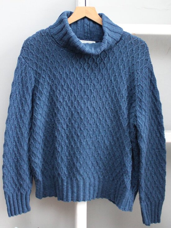 Willow Sweaters - Willow Oversized Blue Wave Kable Knit Turtleneck Sweater Size XL